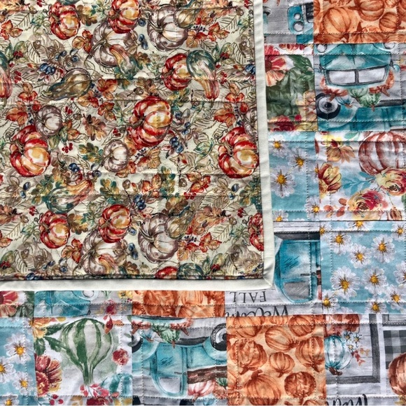 Handmade Quilt 36” x 42” Autumn Pumpkin Thanksgiving - Picture 4 of 7